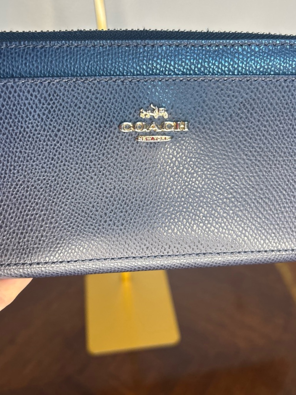Coach Navy Saffiano Zip Wallet with Gold Logo - Picture 2 of 7